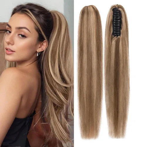 Vista 63 de Rich Choices Extensión de cola de caballo con clip de garra, cabello humano real, una pieza, extensiones de cabello largo Remy para mujer, #18P613