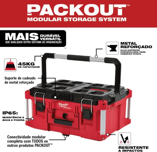 Vista 9 de Milwaukee Electric Tool 48-22-8425 Pack Out, Caja de Herramientas Grande, Rojo