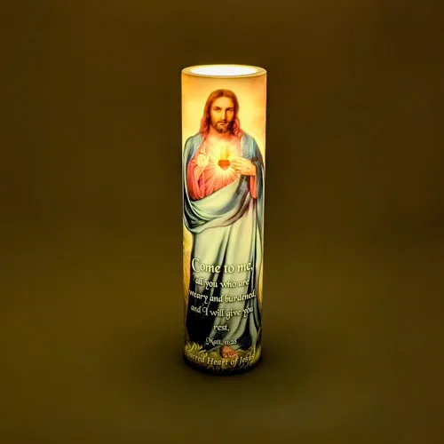 Vista 7 de Vela de oración devocional sin llama LED Sagrado Corazón de Jesús