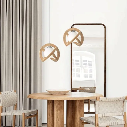 Vista 2 de Lámpara colgante de madera estilo rústico retro con globo de vidrio blanco, lámpara colgante Celing para cocina, isla, comedor, dormitorio, pasillo