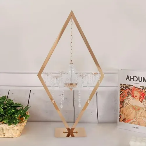 Vista 7 de 2 centros de mesa de diamante de 43 pulgadas para mesas, portavelas de metal, soporte de centro de mesa acrílico, soporte de candelabro dorado