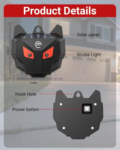 Vista 7 de Luces solares de depredador disuasorio de coyote - Repelente nocturno de animales con luces LED intermitentes rojas para gallinero, patio y jardín