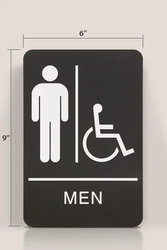 Vista 8 de Headline Letrero con texto en inglés "Ada", símbolo táctil accesible para hombres/sillas de ruedas, plástico, 6 x 9, negro/blanco