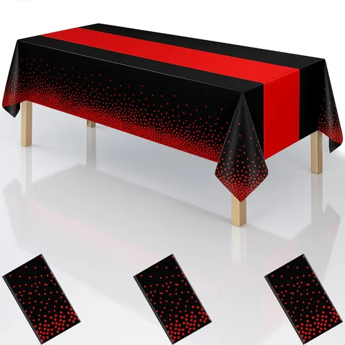 Vista 13 de Manteles de plástico desechables 2 en 1 de 54 x 108 pulgadas, mantel rectangular de cocina con lunares negros y azules, para boda, cumpleaños, baby