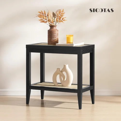 Vista 8 de SICOTAS Mesa auxiliar de ratán con almacenamiento, mesa de sala de estar