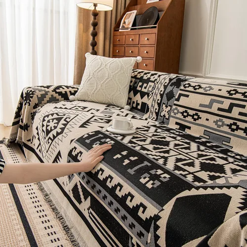 Vista 64 de ROOMLIFE Manta de sofá estilo azteca boho para sillones de 2/3 cojines, fundas de sofá lavables y antideslizantes aptas para mascotas, protector