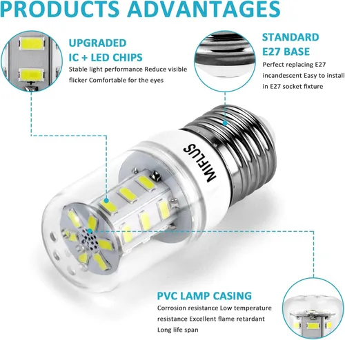 Vista 3 de Foco LED para refrigerador 5304511738 kei d34l Foco para refrigerador, Foco LED (3.5W 85V-265V E26/27 Luz blanca) Foco para electrodomésticos