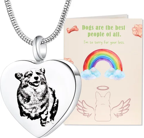 Vista 7 de Fanery Sue Regalos conmemorativos personalizados para mascotas, collar de urna de perro y gato con foto personalizada y texto para cenizas, joyería