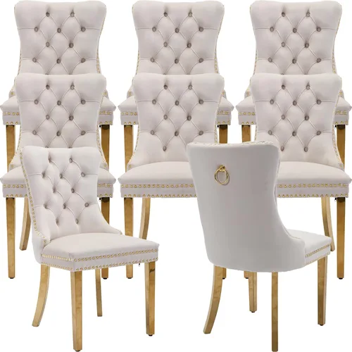 Vista 47 de Juego de 2 Sillas de Comedor Modernas de Mediados de Siglo, Tapizadas en Terciopelo Beige con Respaldo Acolchado, Sillas de Cocina y Comedor, Patas
