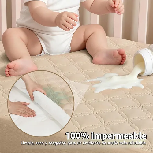 Vista 2 de BEDLORE Paquete de 2 protectores de colchón para cuna, impermeable, color beige, 52 x 28 pulgadas