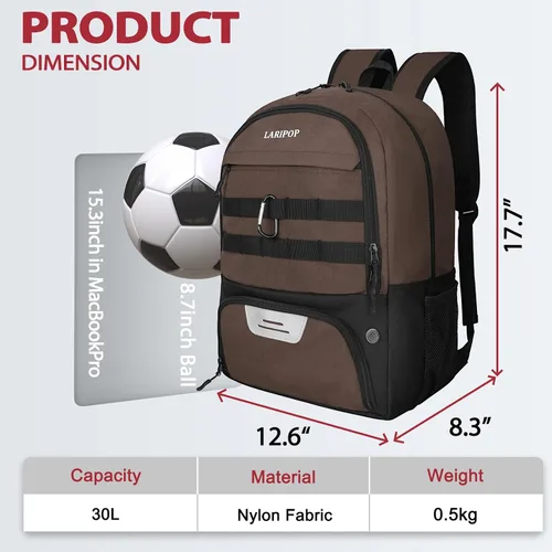 Vista 2 de LARIPOP Mochila de Fútbol, Bolsa de Fútbol con Soporte para Balón y Compartimento para Zapatos, Bolsas de Entrenamiento para Equipos Deportivos