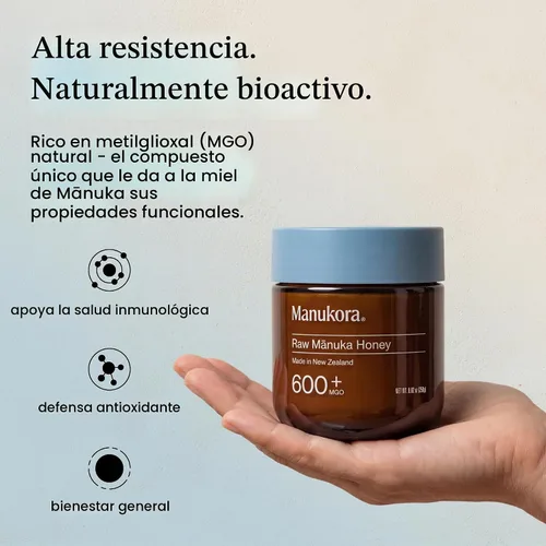 Vista 5 de Manukora Miel de Manuka cruda MGO 600+ Nueva Zelanda sin OMG Apoyo Certificado B-Corp, monofloral, probado por terceros, sin residuos
