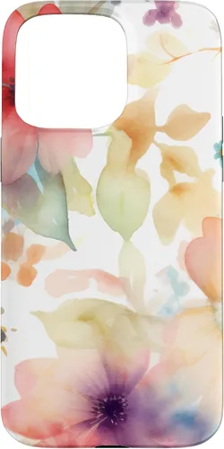 Vista 28 de iPhone 16 Lindo Pastel Floral Acuarela Rosa Azul Mujeres Patrón de Flores Caso