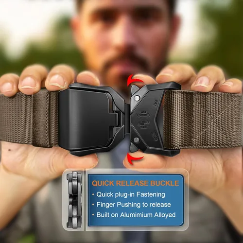 Vista 3 de BULLIANT Cinturón táctico para hombre, cinturón elástico ajustable para hombres, senderismo, ejercicio, resistente, 1 3/8 pulgadas, liberación rápida