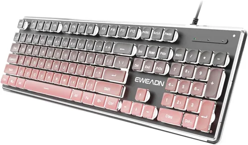 Vista 12 de SEUNKWANG EWEADN GX710S - Teclados retroiluminados para computadora, teclado USB con cable con retroiluminación blanca, panel de metal, Plug and
