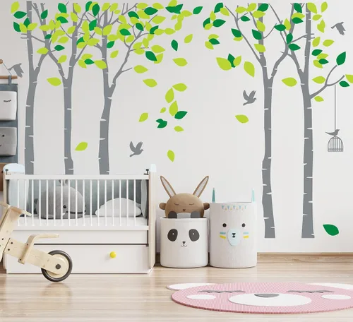 Vista 6 de Calcomanía de pared de árbol de la selva gigante para pared, vinilo extraíble, arte mural para habitación de los niños, guardería, dormitorio, sala