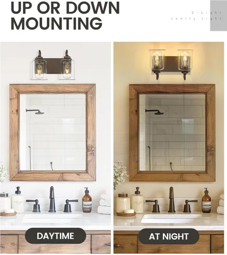 Vista 4 de zeyu Accesorios de Iluminación para Baño en Bronce Aceitado, Lámpara de Tocador de Baño de 2 Luces, Apliques de Pared Estilo Granja de 12.5 Pulgadas
