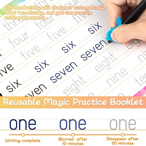 Vista 4 de Cuaderno de práctica mágica, libro de práctica de escritura reutilizable, para caligrafía de niños en edad preescolar de 3 a 8 años