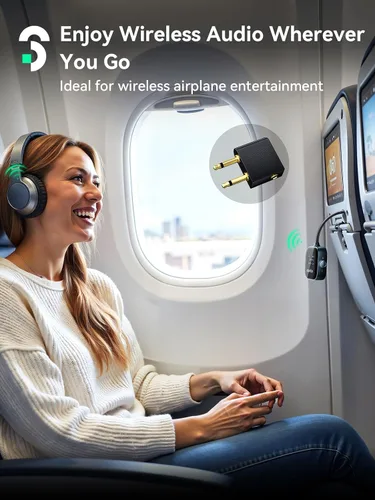 Vista 9 de SOOMFON Airplane Bluetooth 5.3 Transmitter Receiver for TV to 2 Headphones Azul