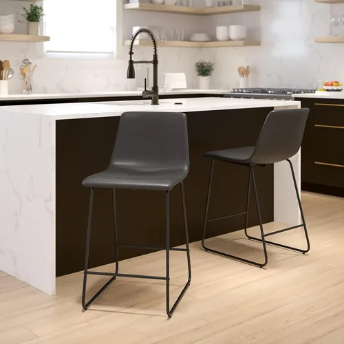 Vista 2 de Flash Furniture LeatherSoft Taburetes de altura de mostrador, gris, 2 piezas (2ETER1834524GY)