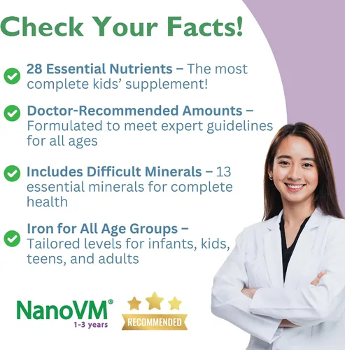 Vista 3 de 1-3 años, multivitamínico sin alérgenos para niños, suplemento dietético sin sabor, suplemento en polvo con 14 vitaminas y 13 minerales, vitaminas