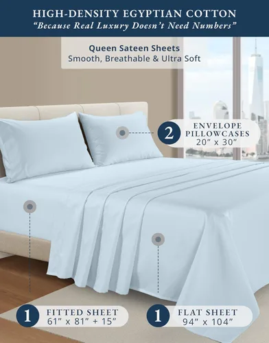 Vista 395 de LANE LINEN - Sábanas individual 100% algodón egipcio suave, cómodo y grueso de calidad de hotel, costuras reforzadas totalmente elásticas, sin