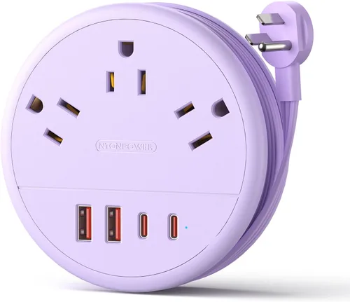 Vista 9 de NTONPOWER - Cable de extensión de enchufe plano, regleta de alimentación de viaje con 2 USB C y 3 tomas 4 puertos USB, cable de extensión plano de 4
