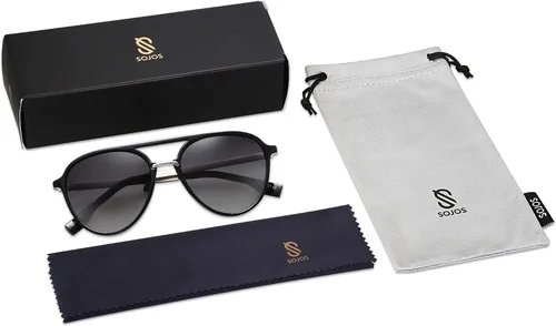 Vista 6 de SOJOS Retro Aviator Polarized Sunglasses for Women Men Double Bridge Ladies Shades SJ2078