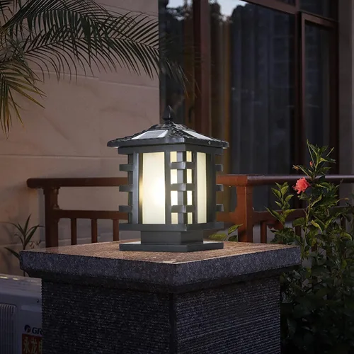 Vista 6 de Luces solares para postes al aire libre IP65, impermeables, luces de columna solares para patio, luz de pilar de aluminio con control remoto