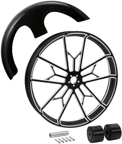Vista 72 de TCMT Llanta de rueda delantera de 21", buje de rueda de brida de doble disco con guardabarros delantero negro sin pintar, compatible con modelos