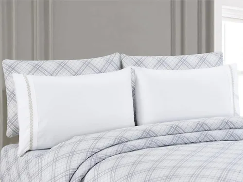 Vista 2 de Juego de sábanas estampadas de 6 piezas con fundas de almohada bordadas, Cruiser Plaid (Queen)