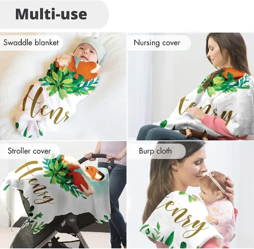 Vista 5 de Mantas de bebé personalizadas para niños - Regalos personalizados para bebés para niños - Regalos personalizados para bebés suaves y ligeros (zorro)