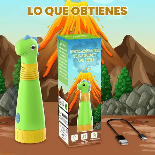 Vista 6 de Linterna recargable de dinosaurio con rugido para niños, linterna de campamento para niños, linterna de mano para niños, luces de Navidad