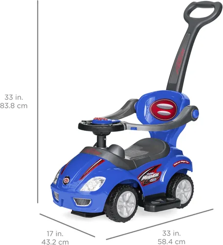 Vista 7 de Best Choice Products Carro de empuje y pedal 3 en 1 para niños, carro de juguete para niños pequeños con mango, bocina y música - Azul
