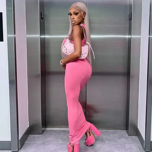 Vista 3 de ccisppal Women's Summer Bodycon Dress Sexy Sleeveless Round Neck Dress Cross Side Slit Streetwear Casual Festival Maxi Dress