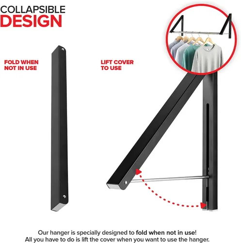 Vista 3 de Doble Perchero Plegable para Ropa con Barra Extensible, Perchero Retráctil Montado en Pared para Secador de Ropa, Barra de Secado Colgante, Pequeños