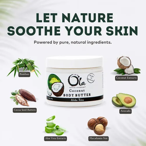 Vista 3 de Mantequilla corporal de coco Ola con aceites tropicales puros y extractos de plantas - 2.1 oz