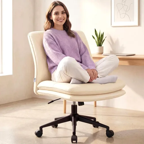 Vista 11 de NYPOT Silla de escritorio sin brazos con ruedas para sentarse entrecruzada, silla sin brazos anchos con patas cruzadas, taburete giratorio ajustable