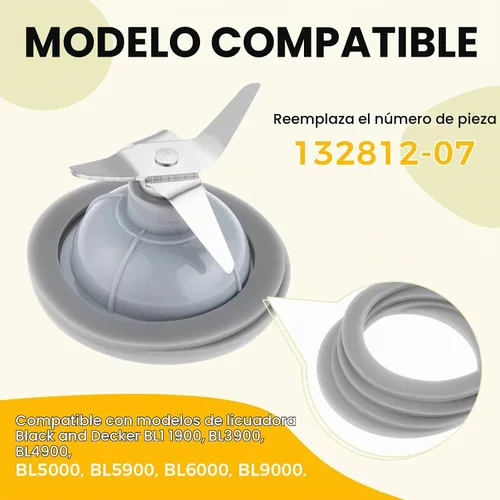 Vista 4 de Repuesto para junta de licuadora Black and Decker, junta de sellado de goma, repuesto 132812-07, compatible con Black & Decker Blender BL1900 BL3900