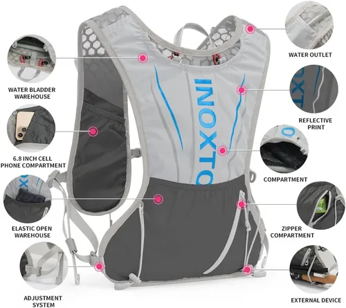 Vista 3 de IX INOXTO Chaleco de hidratación para correr para hombres y mujeres, mochila de agua para correr, paquete de hidratación de 3 litros, para correr