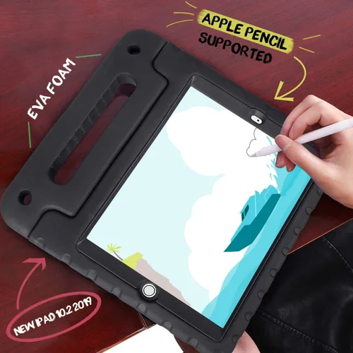 Vista 4 de HDE Funda para iPad de 9ª generación de 10.2 pulgadas para niños con protector de pantalla integrado a prueba de golpes con soporte de asa para Negro