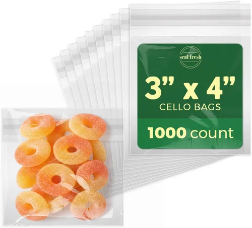 Vista 14 de Seal Fresh Bolsas de celofán autosellantes, 2 x 2 pulgadas (1000 unidades), bolsa de plástico transparente resellable para violonchelo, bolsas