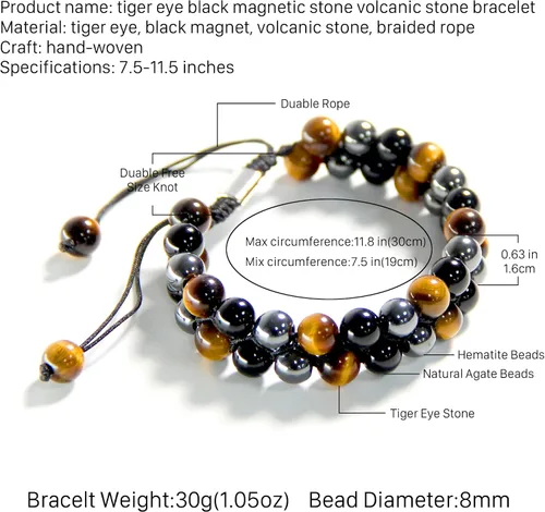 Vista 2 de Xrunhua Triple Protection Crystal Bracelet for Men Women Genuine Tigers Eye Obsidian Black Onyx Hematite Lava Rock Beaded Bracelets Bring Luck and