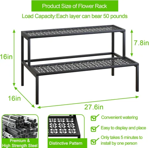 Vista 3 de aboxoo Soporte de metal para plantas de 2 niveles en maceta, soporte múltiple para macetas, estante para plantas de interior, múltiples plantas