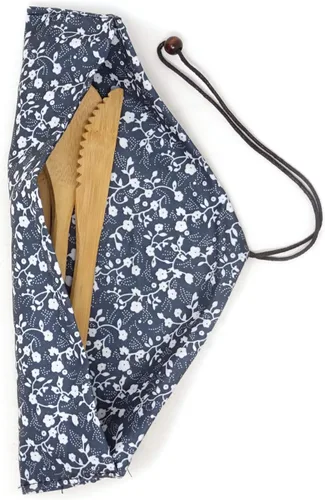Vista 4 de Honbay - Juego de cubiertos de bambú de 3 piezas de estilo japonés creativo, ecológico, utensilios reutilizables con una bolsa retro