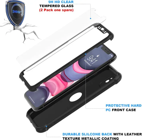 Vista 5 de ORETECH Funda para iPhone 11, con [2 protectores de pantalla de vidrio templado] [prueba de caídas de grado militar de 10 pies]