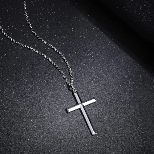 Vista 3 de FANCIME Collar con colgante de crucifijo de cruz de plata esterlina 925 chapada en oro blanco, joyería fina para regalar a él, hombres, padres