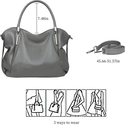 Vista 4 de HESHE Bolsos de cuero para mujer, bolsos de diseñador Hobo, bandolera, bolso de hombro, bolso de mano de trabajo