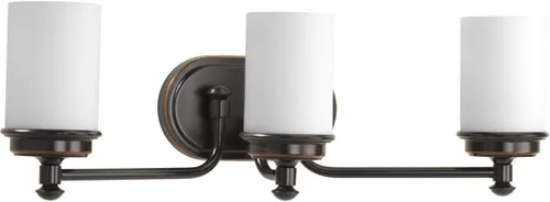 Vista 10 de Progress Lighting Glide Collection - Lámpara de tocador de baño con 3 luces de cristal de ópalo grabado en níquel cepillado