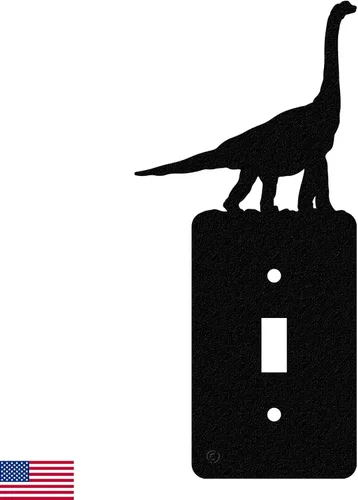 Vista 9 de Brachiosaurus Dinosaur - Placa de pared dúplex individual (potencia única, negro) American Steel Decorative Electrical Covers, 1-gang Outlet